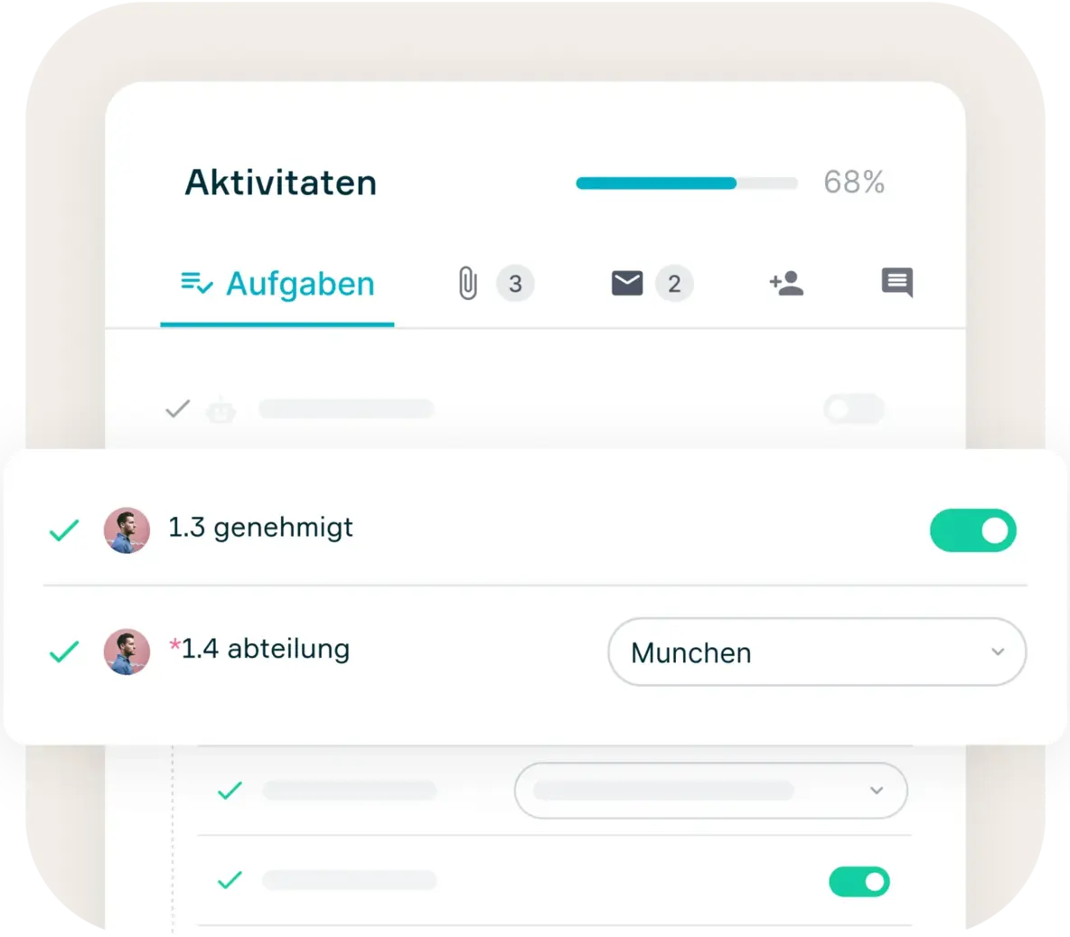 Aktivitäten Freigaben genehmigt Flowers UI